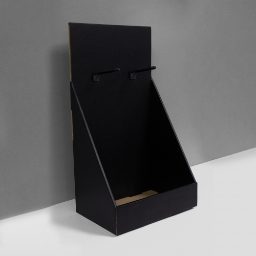 High Cardboard counter display with 2 pegs on the top/header - black