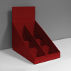 Cardboard counter display with 3 shelves/steps with a separator in the middle and a header - red