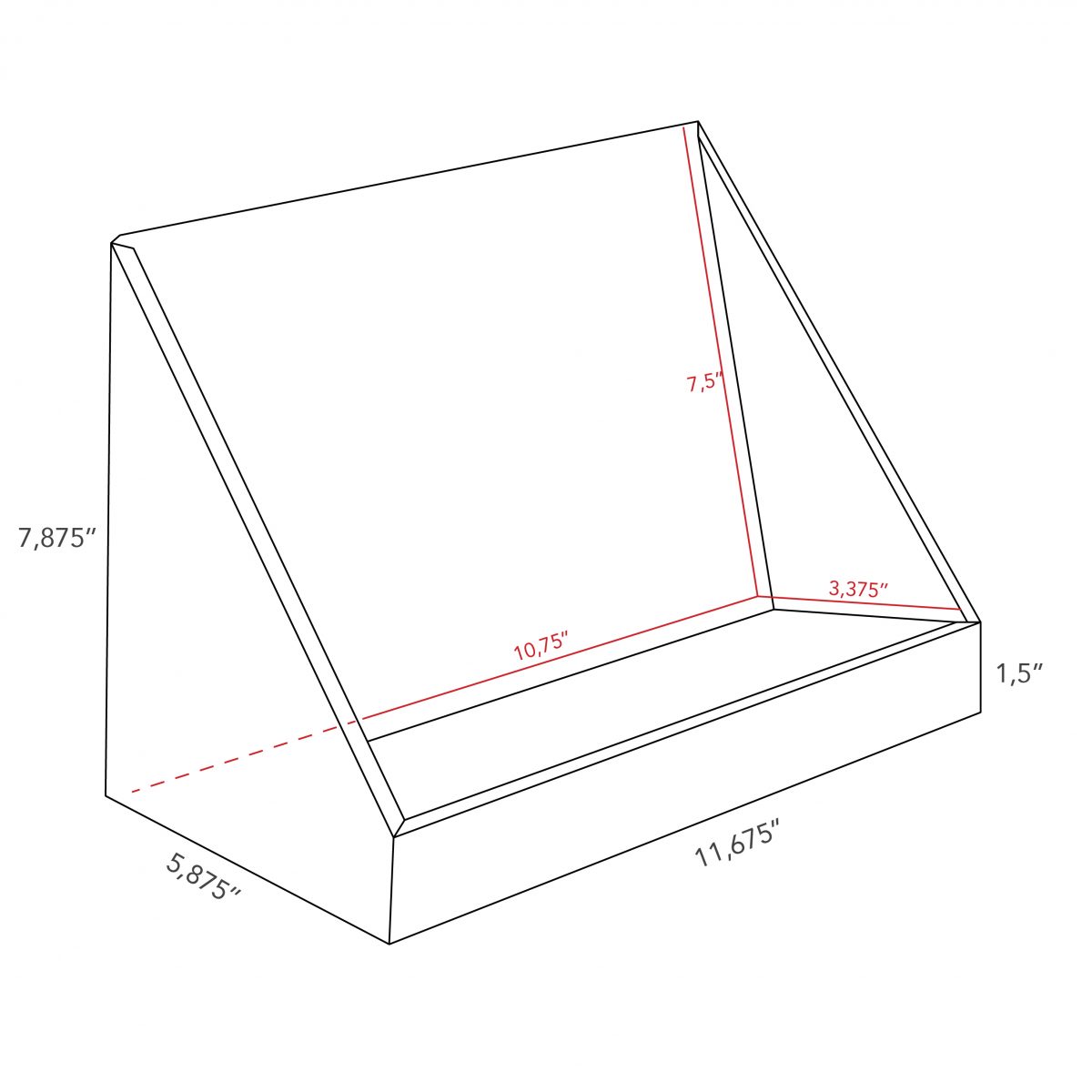 Angled Cardboard counter display - dimensions