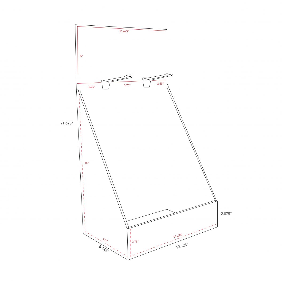Cardboard counter displays with 2 pegs at the top - dimensions