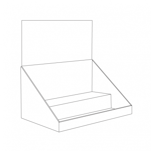 Présentoir de comptoir en carton avec 2 tablettes/étages et un header - tracé