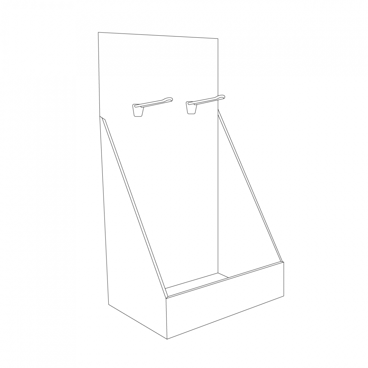 High Cardboard counter display with 2 pegs on the top/header - Outline
