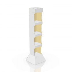 Présentoir de plancher avec 4 tablettes, inséré dans une base carrée - 3d