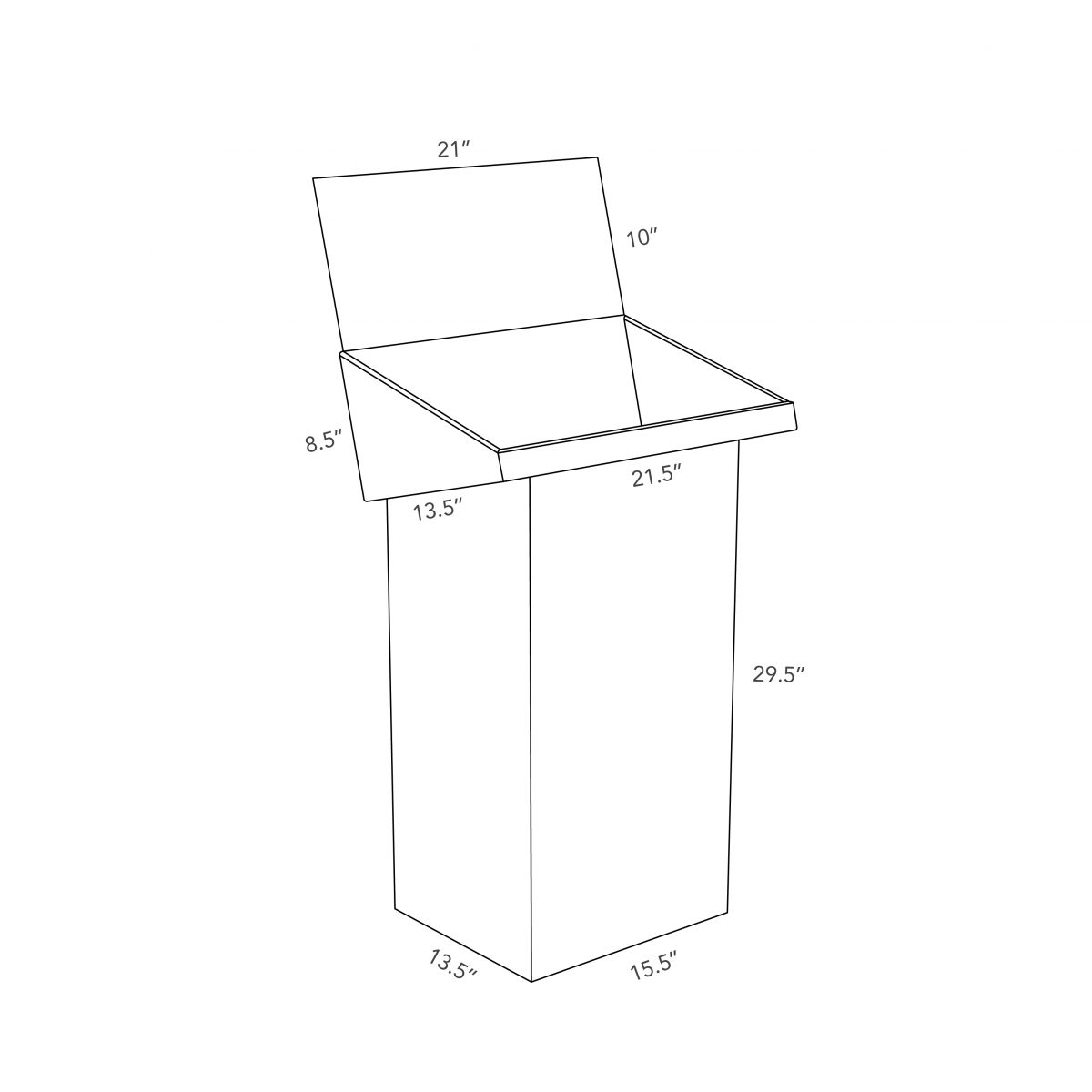 Benne en carton (dump bin) avec en-tête et présentoir - dimensions