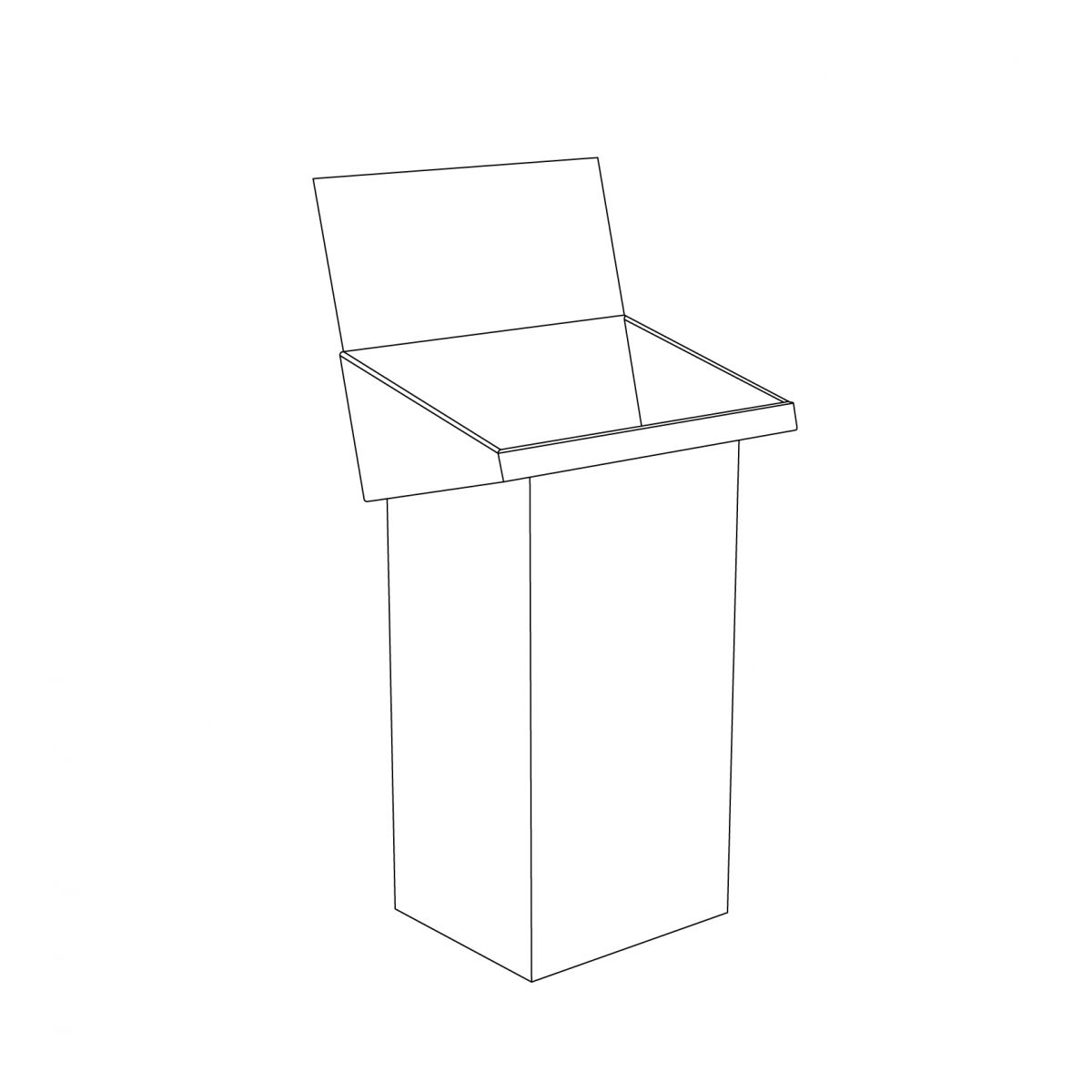 Benne en carton (dump bin) avec en-tête et présentoir - tracé