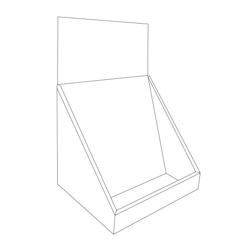 Présentoir de comptoir rectangulaire en angle, avec en-tête - tracé