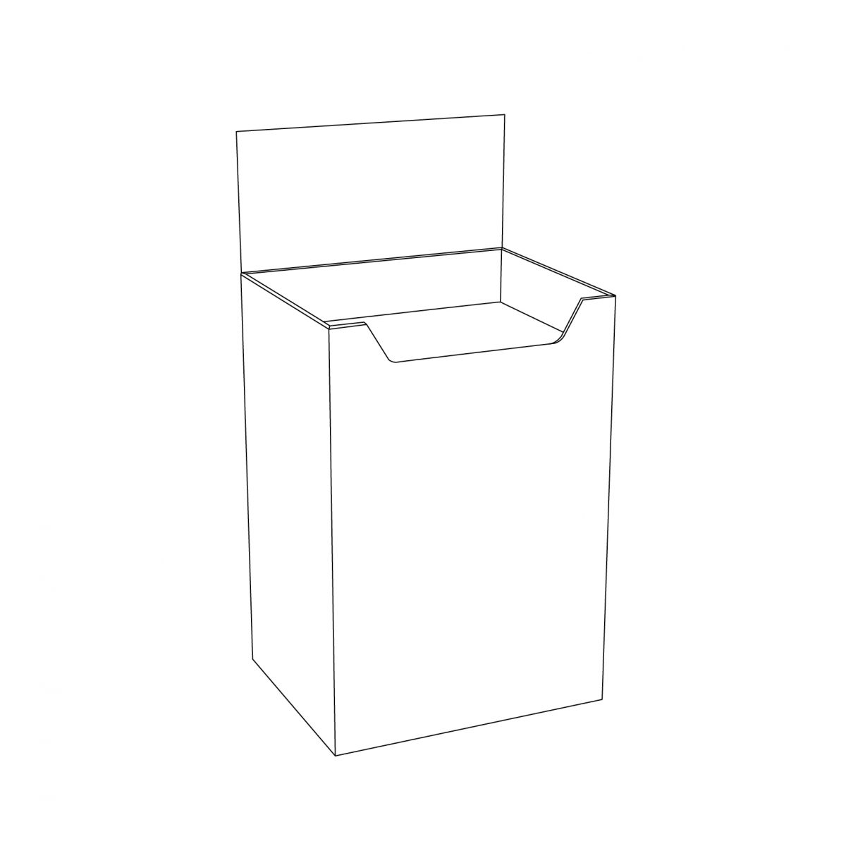 Présentoir de plancher en carton, dump bin (benne), avec en-tête - tracé