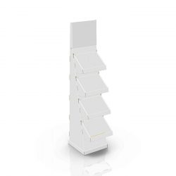 Présentoir de plancher en carton avec en-tête et tablettes, avec butoir au plancher (optionpetite aussi disponible) - 3d