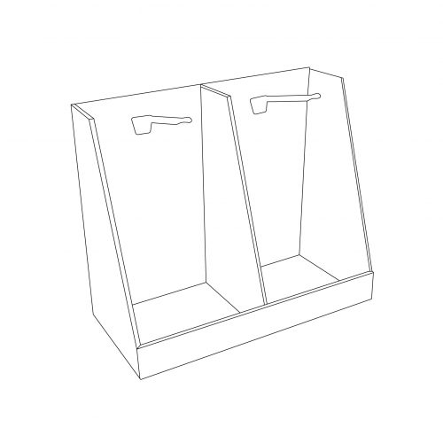 Cardboard counter display with pegs (1 each sides) and separator in the middle - outline