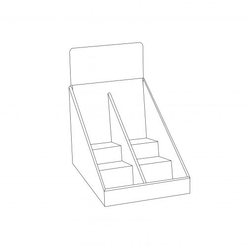 Cardboard counter display with header and shelves (3 levels) with a separator in the middle - outline