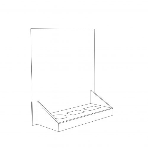 Cardboard counter display with header and 3 cuts to insert products (2 rectangles and 1 circle) - outlne