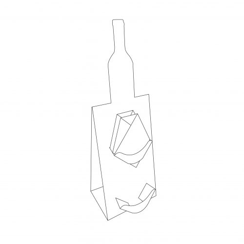 Cardboard counter display with special bottle-shape cut and 2 small shelves for cards - dimensions
