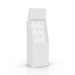 Présentoir de plancher avec en-tête et 8 crochets/pegs, placé sur une base - 3d