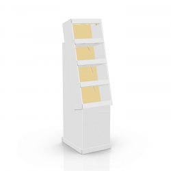 7029 - 3D-01 Présentoir de plancher en angle avec 4 tablettes, placé sur une base - 3d