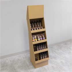 Cardboard Floor Display with 4 shelves and a header, can hold bottles - kraft