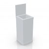 Custom coroplast dumpbin with header and a hole at the top, placed on a kicker - 3D