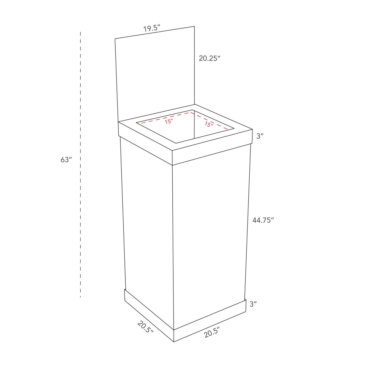 Custom coroplast dumpbin with header and a hole at the top, placed on a kicker - dimensions