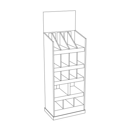 Cardboard floor display with shelves and a header and 5 shelves - outline